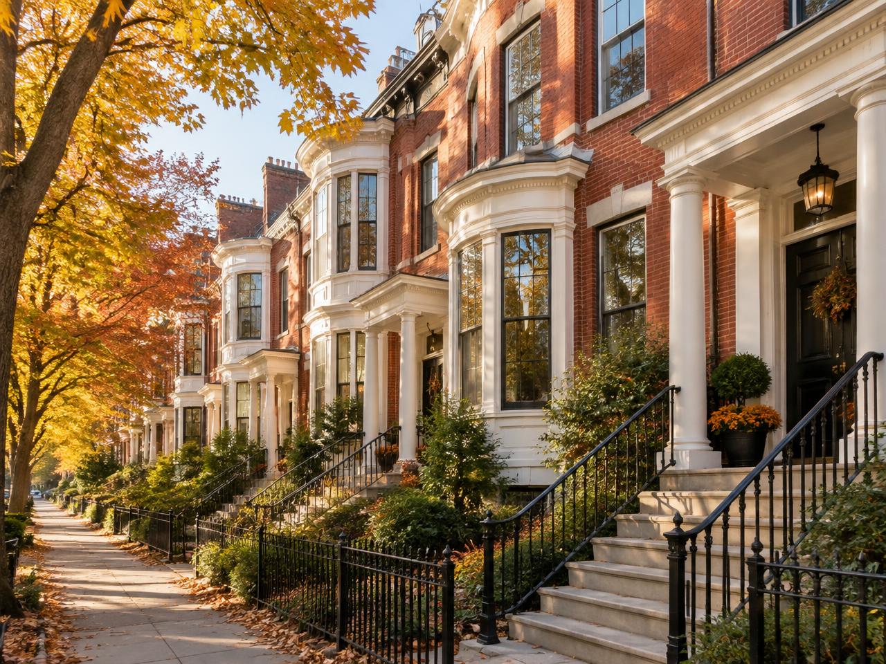 Classic Washington DC rowhomes on a tree-lined street