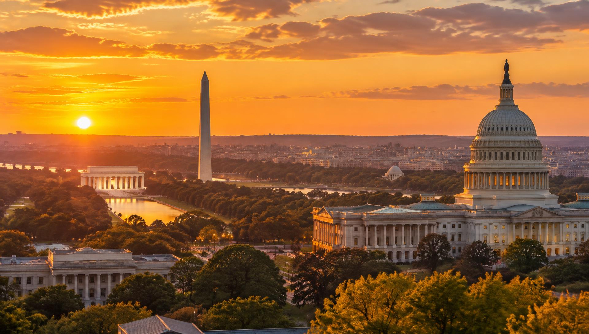 Washington DC skyline at golden hour